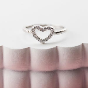 Little Girls Sterling Silver Baby Ring, Kids CZ Heart Ring, Granddaughter Gift, Toddler Jewelry, Teens Silver Pinky Ring, Flower Girl Gift