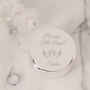 Personalisierte Runde Silber Schmuck Box, graviert benutzerdefinierte Geschenk für neues Baby Geschenk, Säugling Andenken Geschenk mit Namen, erste Locke, erste Zahn
