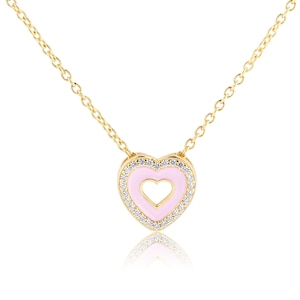 14K Gold Plated Girl&#39;s Pink Heart Necklace, Kid&#39;s Dance Recital Gift, Flower Girl Gift, Toddler Jewelry, Granddaughter or Best Friend Gift