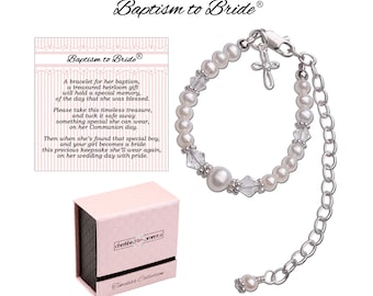 Custom Initial Charm Newborn Infant Bracelets, Baptism to Bride® Baby Bracelet, Baby Girl Baptism Gift, Sterling Silver Pearl Cross Jewelry