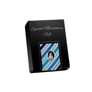 LDS Missionary Gift with Blue Stripe Tie and Stripling Warrior Tie Pin Gift Set for Mormon Missionary
