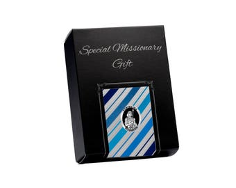 LDS Missionary Gift with Blue Stripe Tie and Stripling Warrior Tie Pin Gift Set for Mormon Missionary