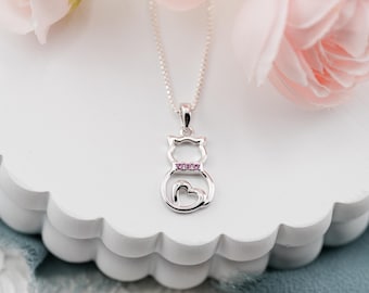 Collana Con Ciondolo Gatto E Cuore Luckimoli - Idea Regalo Per Ragazze, Figlia, Nipote - Compleanno, Natale