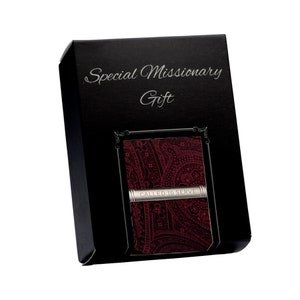 LDS Missionary Gift with Navy Blue or Burgundy Paisley Tie with Called to Serve Tie Bar Gift Set for LDS Missionary