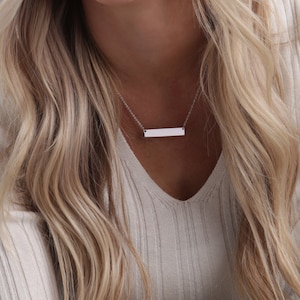 Personalized Sterling Silver Bar Necklace for Women, Gift for Teenager, Girlfriend, Wife, Girls Customized Jewelry Engraving Available 17+2"