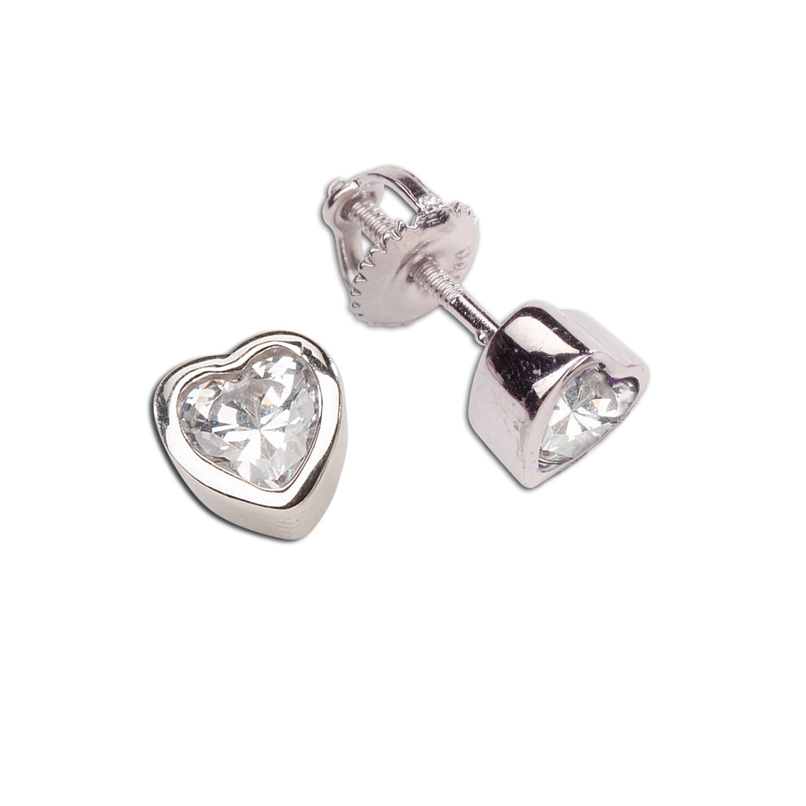 Sterling Silver Baptism Earrings with CZ Hearts for Girls Etsy