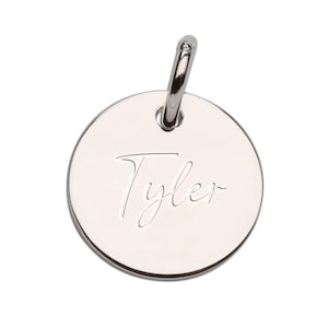 925 Sterling Silver Engraved 15mm Round Charm, Customized Charm with Name for Kids and Adults