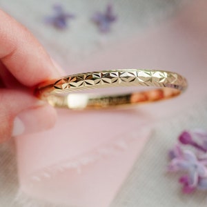 Personalized Gift 14K Gold-Plated Bangle Bracelet with Etching, Custom Engraved Name, Jewelry for Infant, Baby, Toddlers, and Little Girls