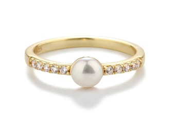 Little Girls 14K Gold Plated Baby Ring, Kids Freshwater Pearl Jewelry, Teens Toe Ring, Womens Stackable Pinky Ring, Toddler Keepsake Gift