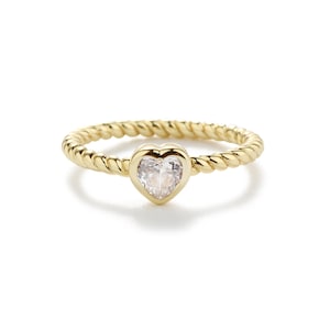 Anillo de bebé con corazón de circonita cúbica bañado en oro de 14 k para niñas pequeñas, anillo de cuerda trenzada para niños pequeños, joyería para adolescentes, anillo para el meñique de mujer, anillo para el dedo del pie, anillo apilable