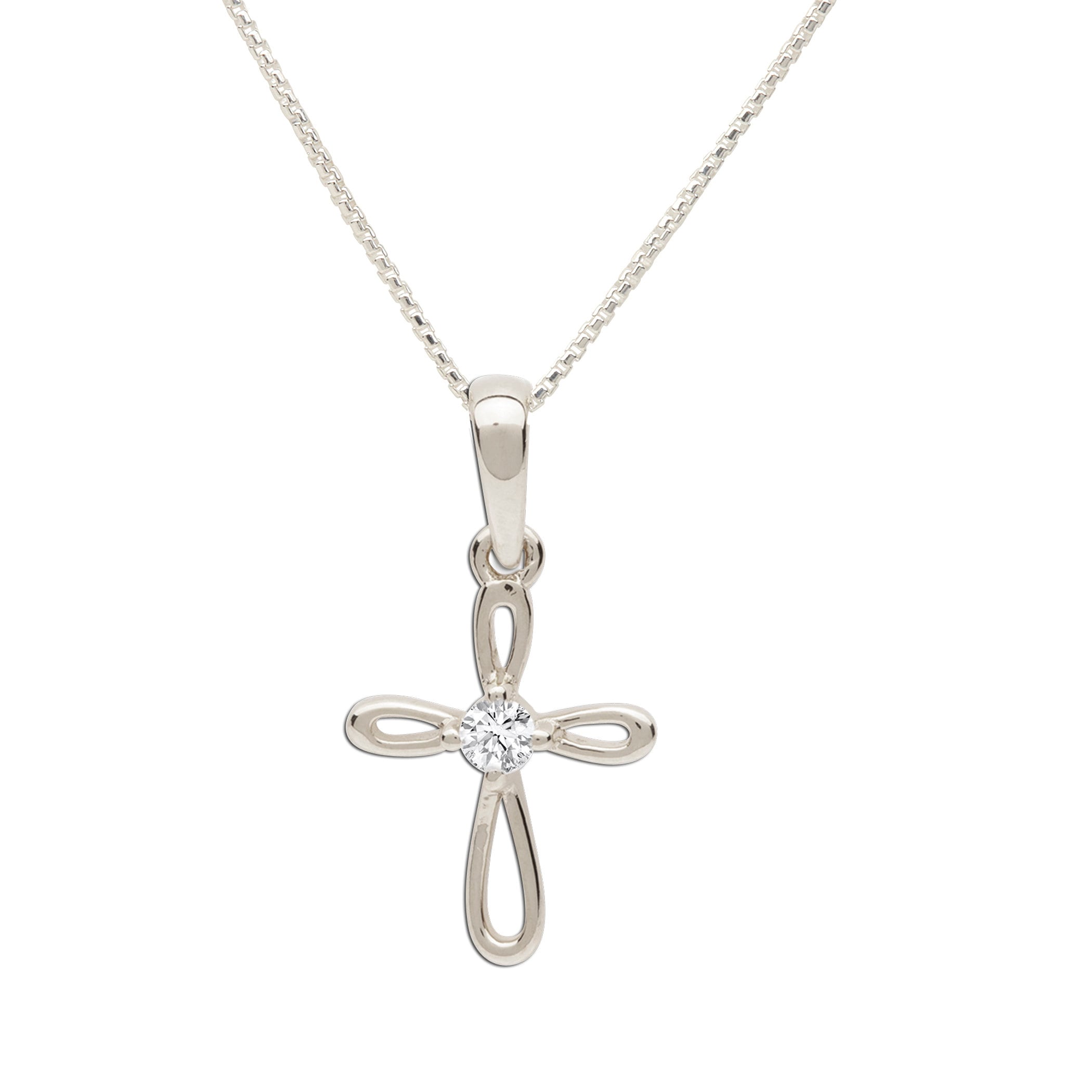 Girls Sterling Silver CZ Cross Necklace for First Holy Communion Gift