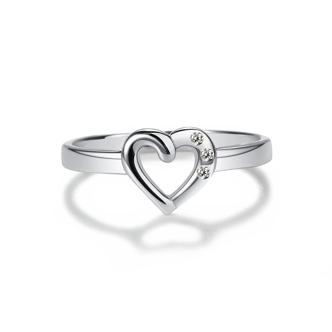 Sterling Silver Open Heart Baby Ring, Pinky Ring With CZ, Valentines ...