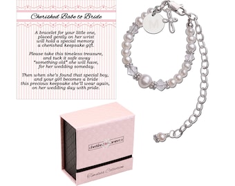 Cherished Babe to Bride-armband met kruis in sterlingzilver voor aandenken babymeisje