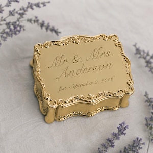 Gold-tone Personalized Small Rectangular Jewelry Box with FREE Custom message or Name