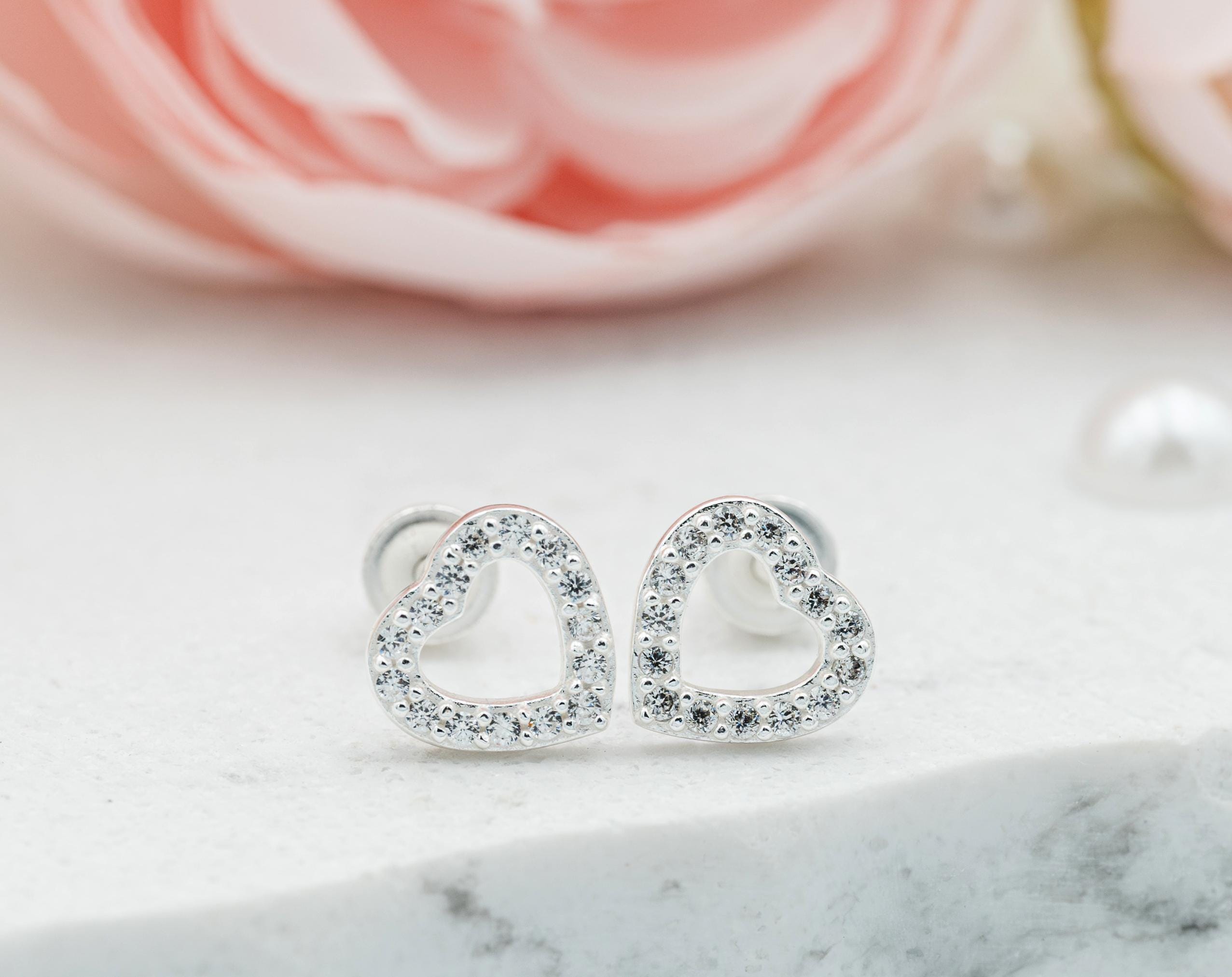 Little Girls Sterling Silver Heart Earrings, Kids Screw Backs, Toddler Stud, Baby's Heart Earrings, Children's Hypoallergenic Baby Jewelry