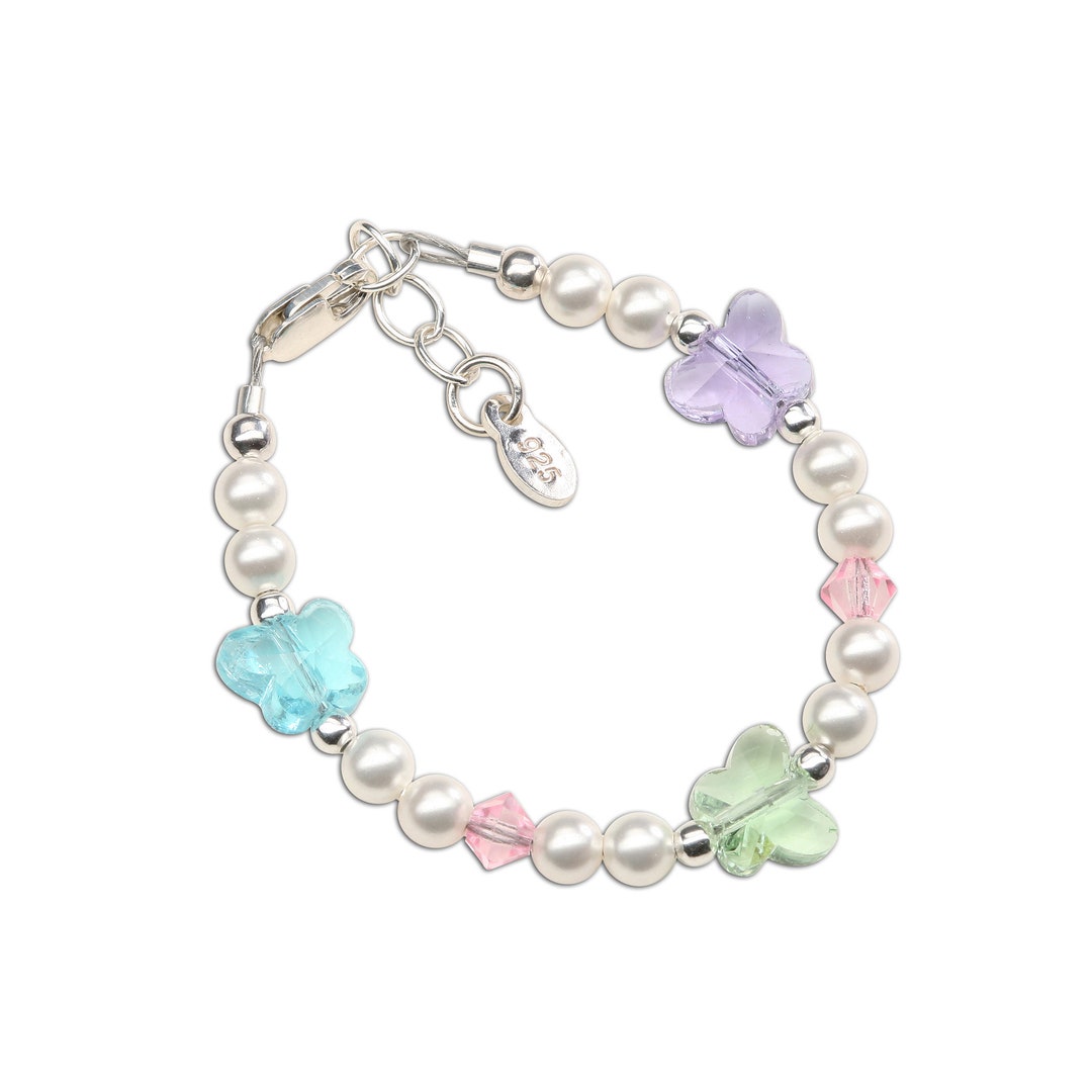 Little Girls Sterling Silver Bracelet With Butterflies and Cultured Pearls for Babies, Toddlers ...