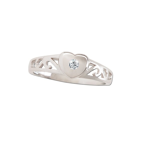 STERLING SILVER BABY RING CZ HEART SINGLE CUBIC ZIRCONIA SIGNET BOX LARGE SIZES | UK