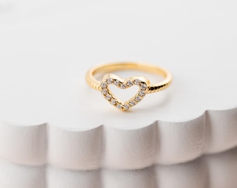 Little Girls 14k Gold-Plated Baby Ring, Granddaughter Gift, Kids Heart Ring, Toddler Jewelry, Teens Gold Pinky Ring, Stackable Youth Ring