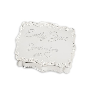 Personalized Silver Small Rectangle Jewelry Box w-FREE Engraved Name, Monogram, or Custom Message -A special Gift for Girls, Teens, or Women