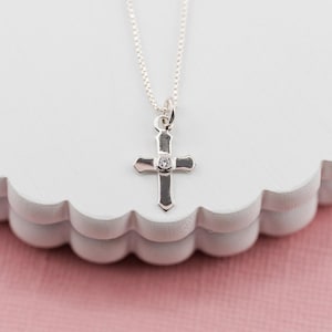Children&#39;s Sterling Silver Cross Charm Necklace for First Communion or Confirmation Gifts for Girls, Kids 1st Holy Communion Cross Necklace