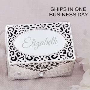 Personalisierte Silber filigrane Schmuckschatulle, kostenlose Gravur benutzerdefinierte Geschenk, Baby-Geschenk, Taufe, Brautjungfer, Jahrestag, bester Freund