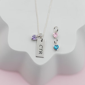 Mädchen Sterling Silber CTR Birthstone Bar Halskette mit CZ Herz Anhänger, LDS Mädchen Taufe Geschenk, Schmuck für junge Frauen, wählen Sie den richtigen Schmuck