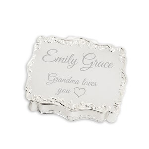 Portagioie rettangolare piccolo in argento personalizzato con nome inciso GRATUITO, monogramma o messaggio personalizzato, regalo speciale per ragazze, adolescenti o donne