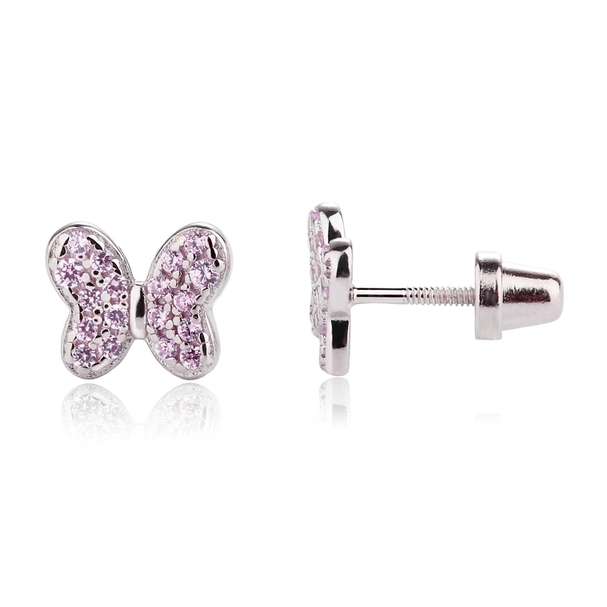 Kids Sterling Silver Lt. Amethyst CZ Butterfly Earrings, Little Girls June Birthstone Screw Back Hypoallergenic Earrings Gift for Toddlers