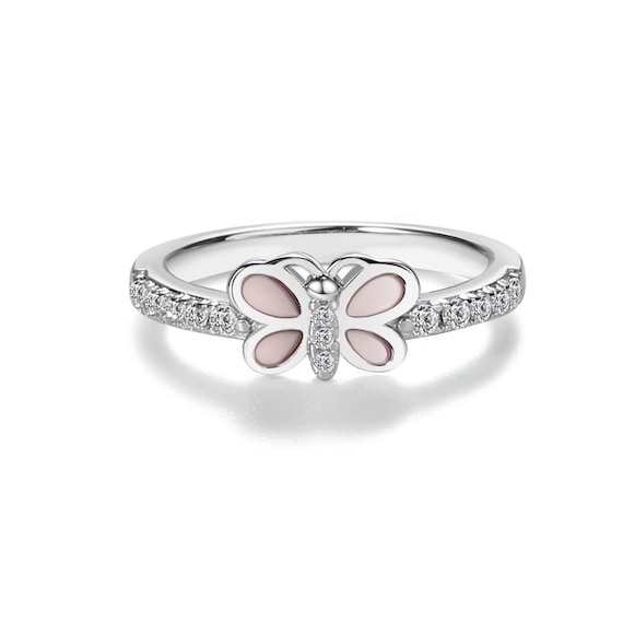 Little Girls Sterling Silver Baby Ring, Pink Butterfly With Little Girls Sterling Silver Baby Ring, Pink Butterfly With