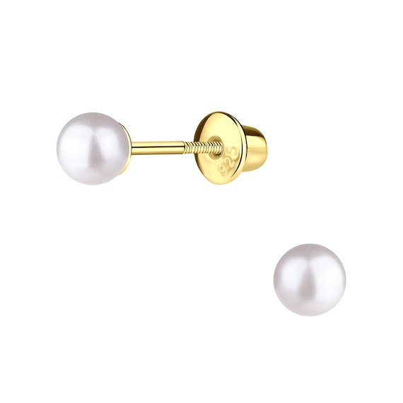 14k Yellow Gold Mother of Pearl Little Heart Screw Back Earrings for Young  Girls