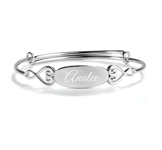 Buy Personalized Sterling Silver Adjustable Oval Bangle Bracelet for Babies  and Girls, Slides to Adjust, Kids Custom Engraved Bangle With Name Online  in India 