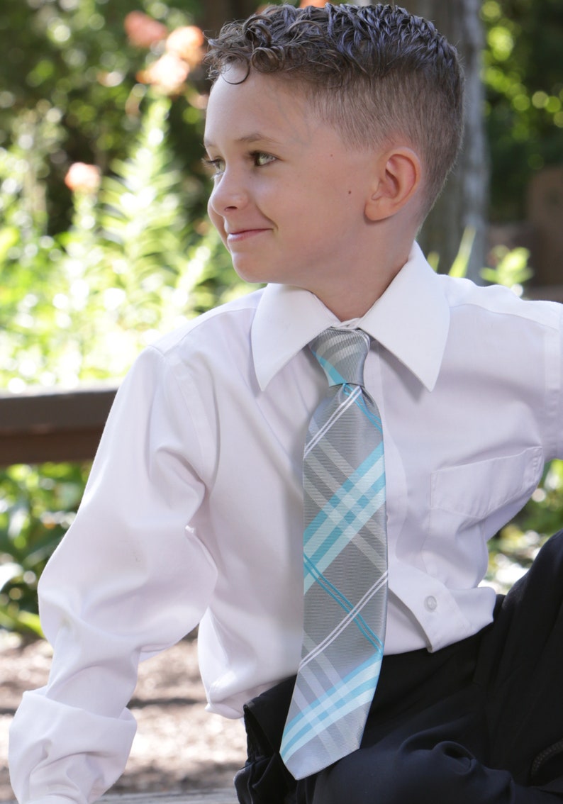Boys Aqua Blue Plaid Tie for Youth Children's Necktie Etsy