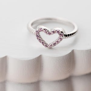 Little Girls Sterling Silver Baby Ring, Kids Pink Heart Ring, Granddaughter Gift, Toddler Jewelry, Teens Silver Pinky Ring, Valentines Gift