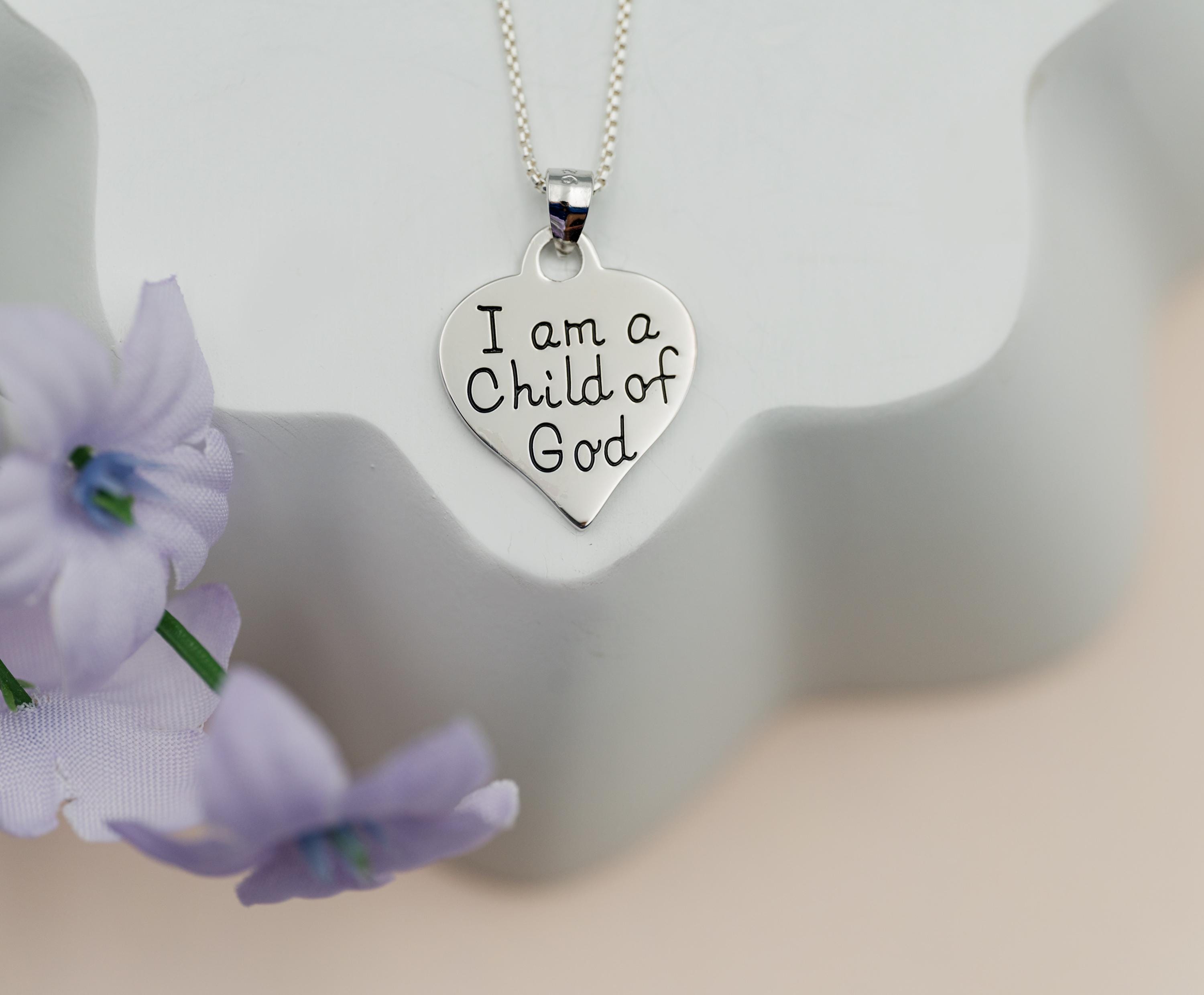 Sterling Silver i Am a Child of God Heart Charm Necklace Gift for Baptism First Communion Confirmation Personalized Christian Jewelry Etsy UK