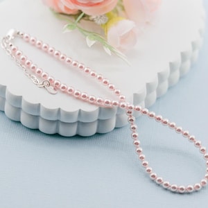 Children&#39;s Sterling Silver Pink Pearl Necklace for Little Girls, Kids Special Occasion Necklace, Toddler Jewelry, Flower Girl Gift