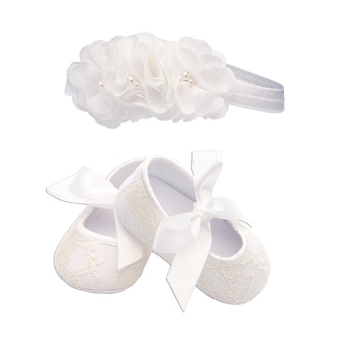 Light Ivory Baptism Lace Shoe and Headband Set for Baby Girls - Etsy