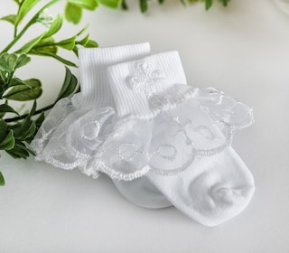 Meias De Batismo Bebê Menina - Branco Com Renda - Presente Baptismo