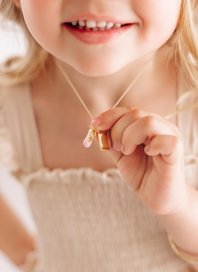 Girls 14K Gold-Plated Ballet Slipper or Ballerina Shoe Necklace - Optional Engraving - Dance Recital Gift, Kids Ballet Jewelry, Nutcracker image 6