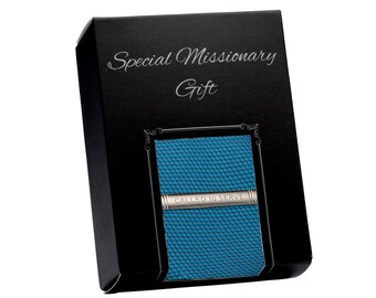 LDS Missionary Gift with Royal Blue or Teal Tie and Called to Serve Tie Bar Gift Set for Mormon Missionary