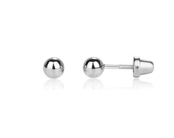 Sterling Silver 4mm Ball Stud Earrings with Screw Backs, Babys First Earrings, Hypo-allergenic, Little Girls Silver Ball, Cartilage Studs