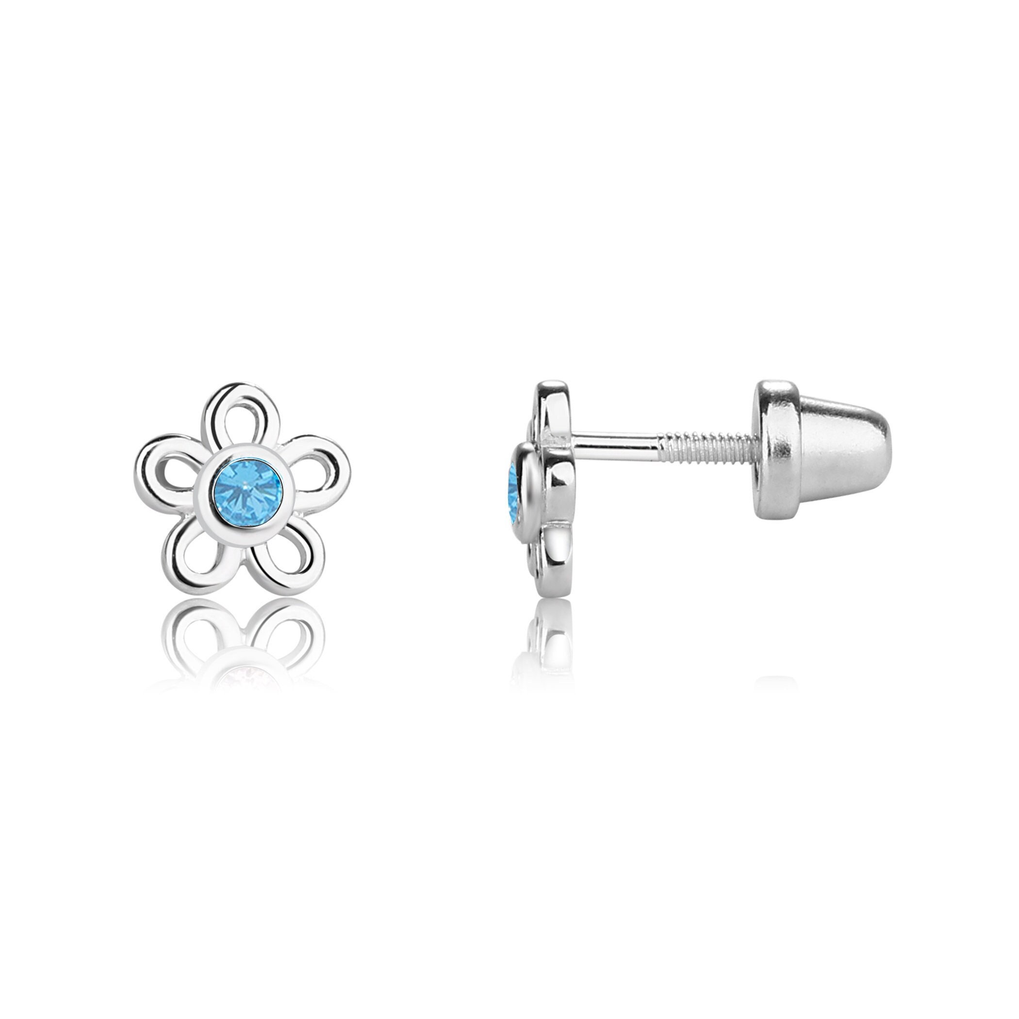 Orecchini a forma di margherita in argento sterling con pietra portafortuna e zirconi cubici per neonate, bambine e ragazzine, con chiusura a vite, gioielli per neonati e bambini. - Italia