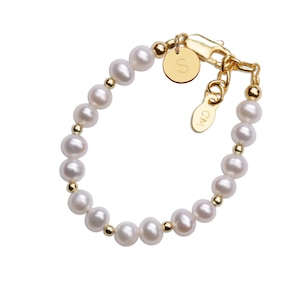 Little Girls 14K Gold-Plated Simulated Pearl Baby Bracelet for Infants, Toddlers, Kids, Keepsake Baby Shower Gift or Granddaughter Gift