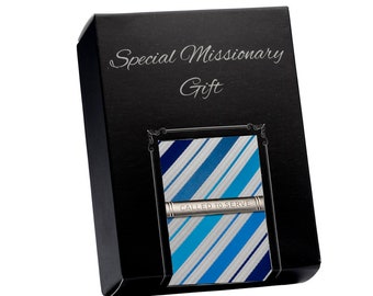 LDS Missionary Gift with Blue or Black Stripe Tie with Called to Serve Tie Bar Gift Set for Mormon Missionary, Farwell Gift for Missionary