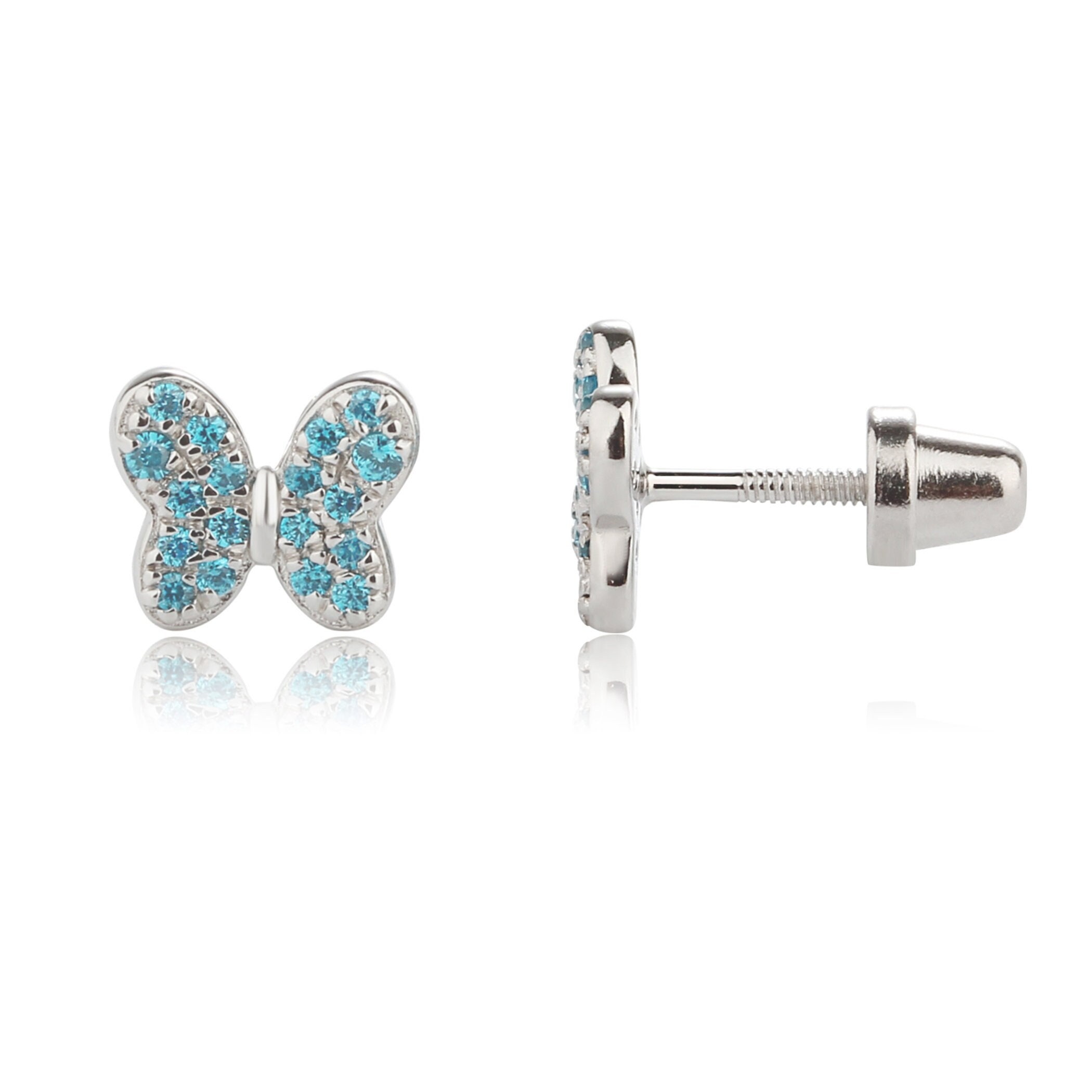 Boucles D'oreilles Papillon Turquoise Argent - Chaîne Jaseron - Fait En France - Neuf Avec étiquettes