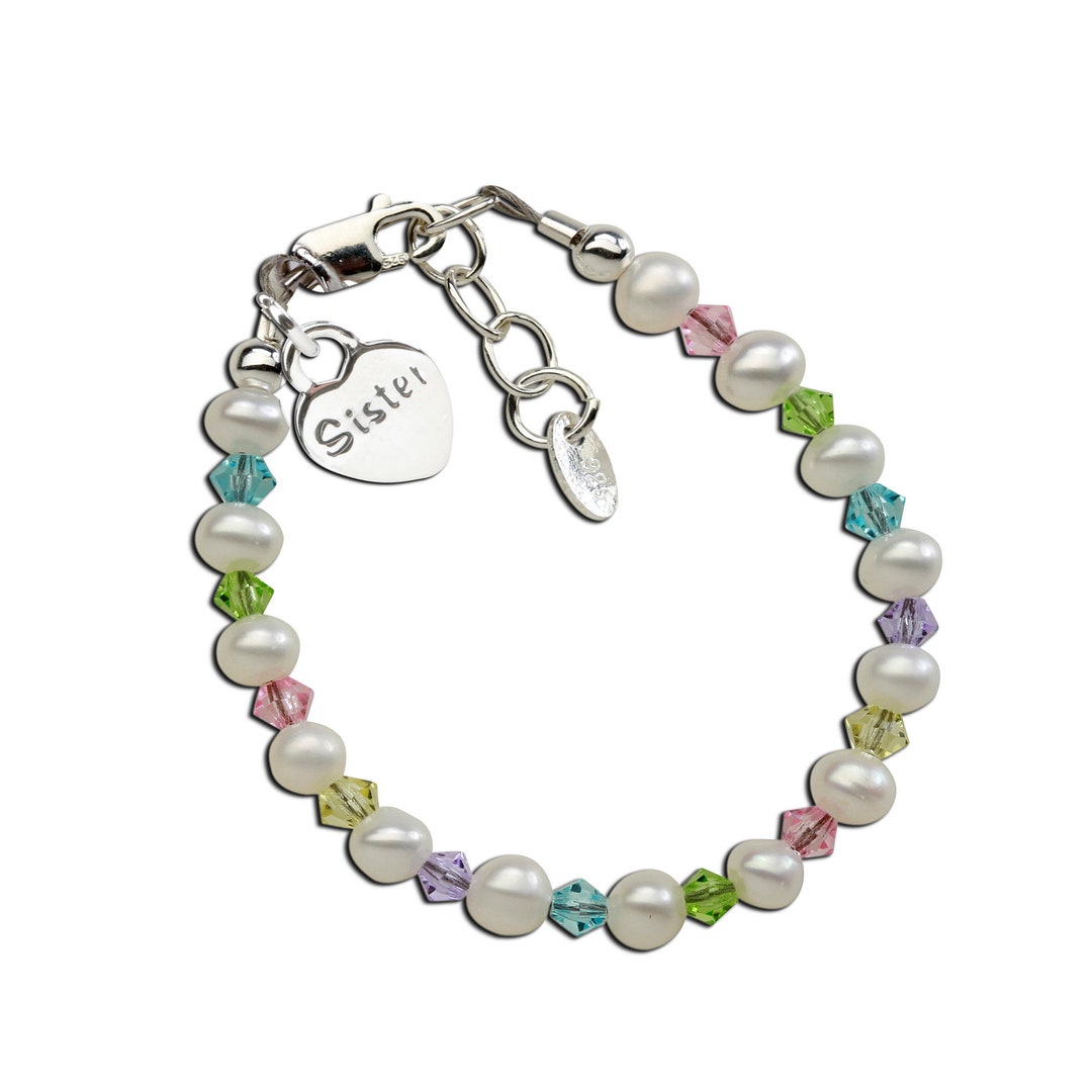Sterling Silver sister Charm Bracelet With Freshwater Pearls, Siblings