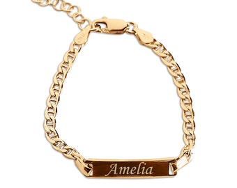 Personalized 14K Gold Plated I.D. Name Bracelet for Babies, Kids, Toddlers, Girls or Boys with FREE Engraving Custom Jewelry, Medical ID