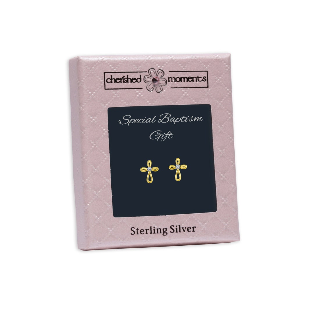 14K Goldplated Baptism Earrings With Infinity Cross, Girls Baptism