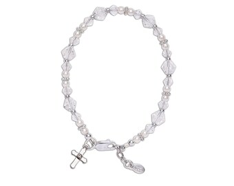 Personalized Girls Sterling Silver Cross Bracelet with Simulated Pearls. 1st Holy Communion Gift,  Baptism Gift, Christian Jewelry