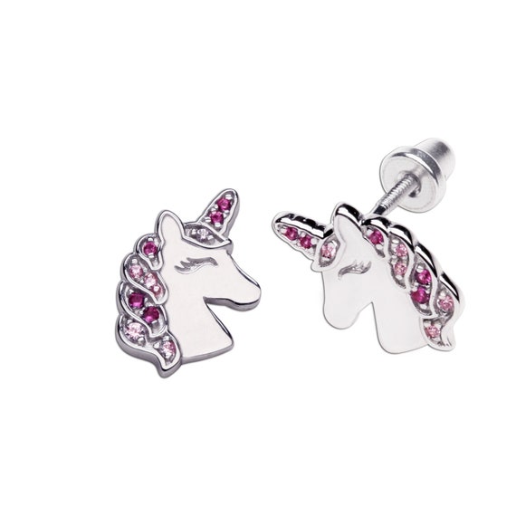 Baby Girls Hypoallergenic Unicorn Butterfly Heart Stud Earring Set with Secure Screwback for Kids Toddlers Little Girls 