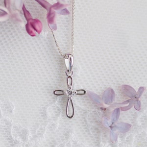 Personalized Sterling Silver Infinity Cross Charm Necklace, Girls Baptism, First Communion, Confirmation Gifts for Girls Religious Jewelry